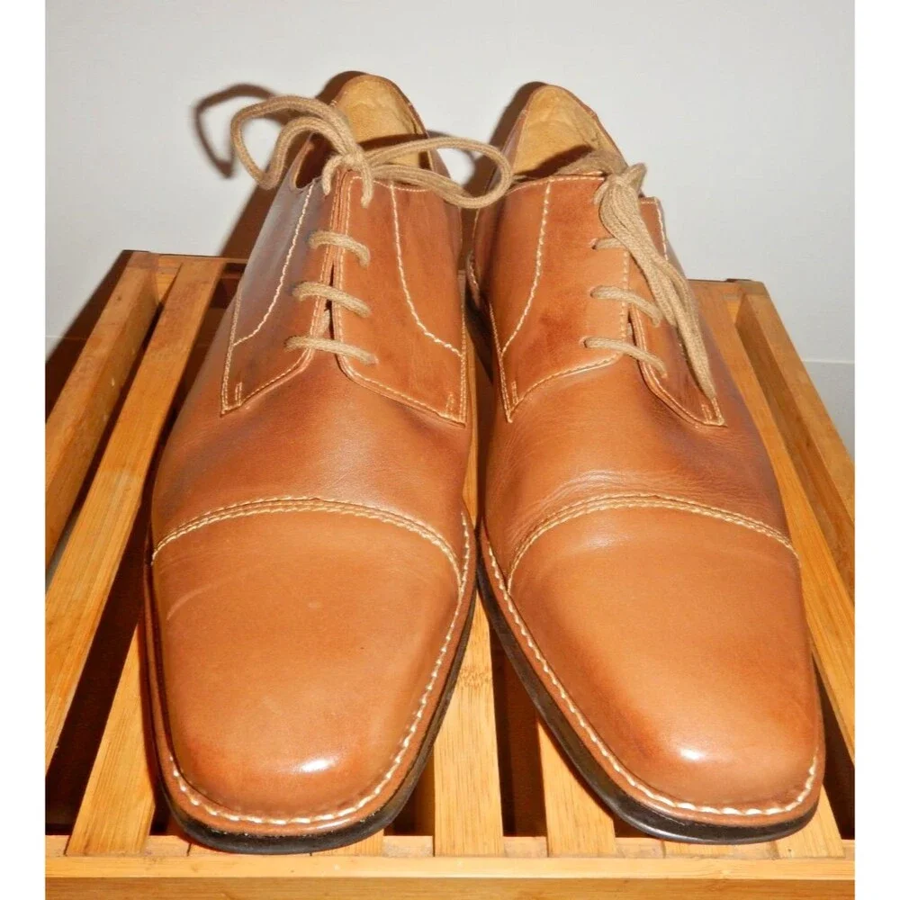 Sandro Moscoloni Men's Leather Shoes Size 14D Tan Cognac Lace-Up Made in Brazil